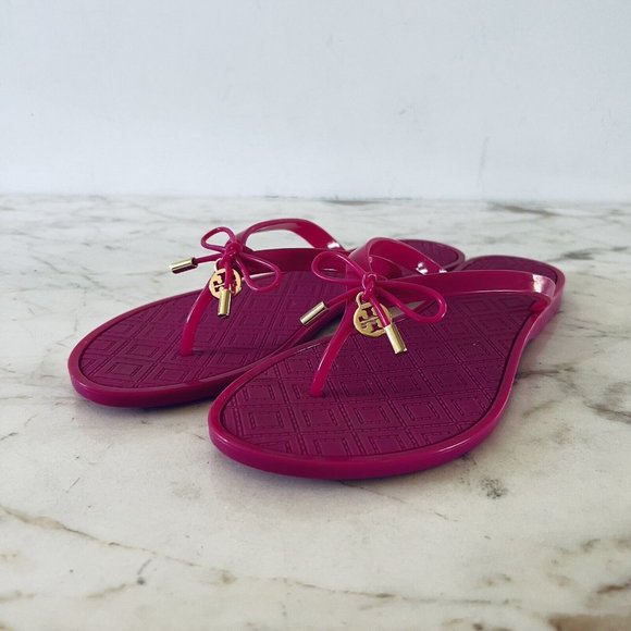 Tory Burch Shoes - TORY BURCH Solid Pink Jelly Thong Sandal Bow Accent - US 8